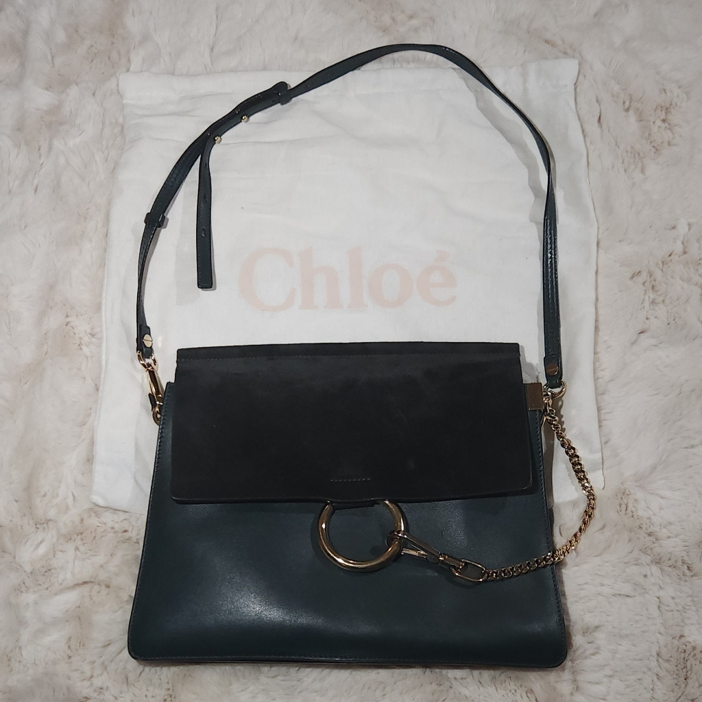 Chloe Suede Calfskin Medium Faye Shoulder Bag EmeraldGreen